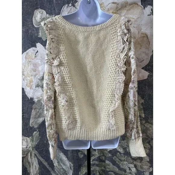 NWT | By Anthropologie Printed-Sleeve Ruffle Sweater Size Large - Picture 6 of 9